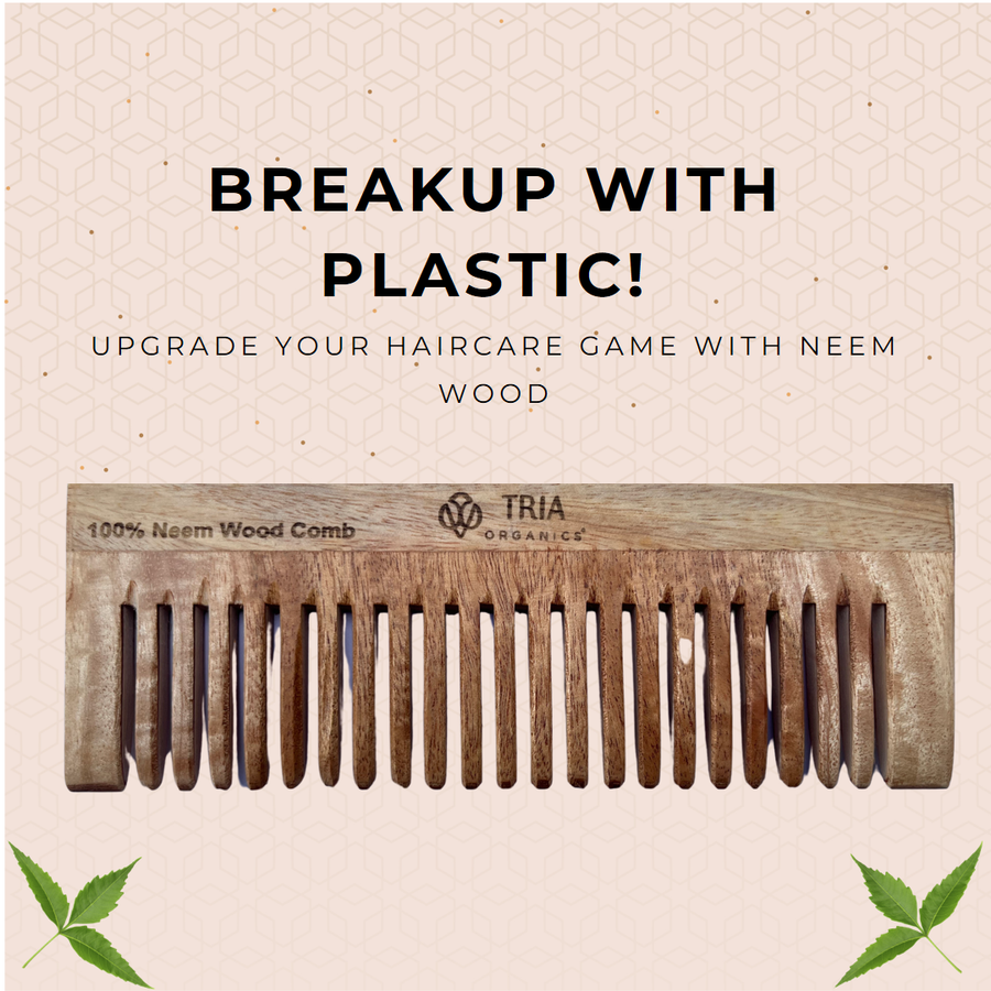 Pure Neem Wood Detangling Comb for Reducing Dandruff, Breakage & Hairfall