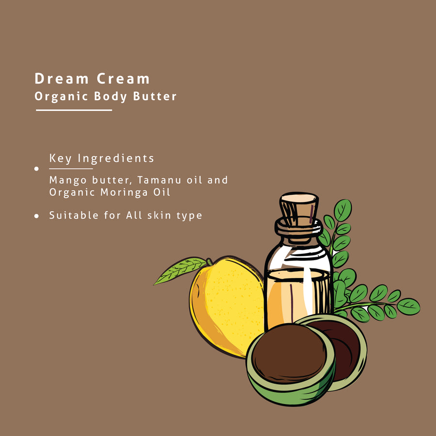 Dream Cream Organic Body Butter with Mango Butter, Tamanu Oil and Organic Moringa Oil (100 g)