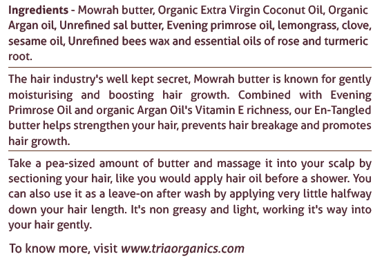 En-Tangled Organic Hair Growth Butter with Mowrah Butter, Evening Primrose Oil and Organic Argan Oil (100 g)