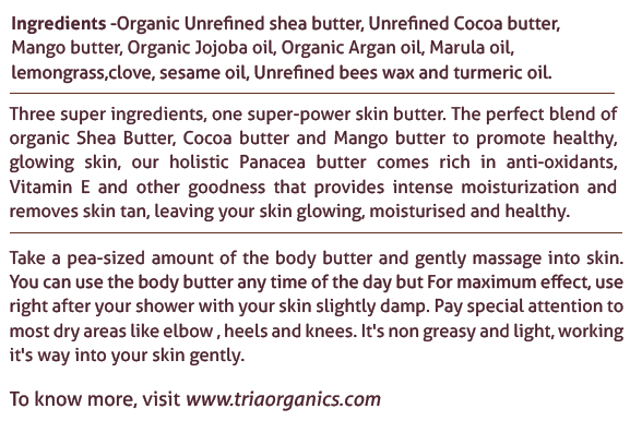 Panacea Organic Skin Butter with Organic Unrefined Shea Butter, Unrefined Cocoa Butter and Mango Butter