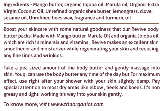 Revive Organic Skin Rejuvenation Body Butter with Mango Butter, Marula Butter and Organic Jojoba Oil (100 g)